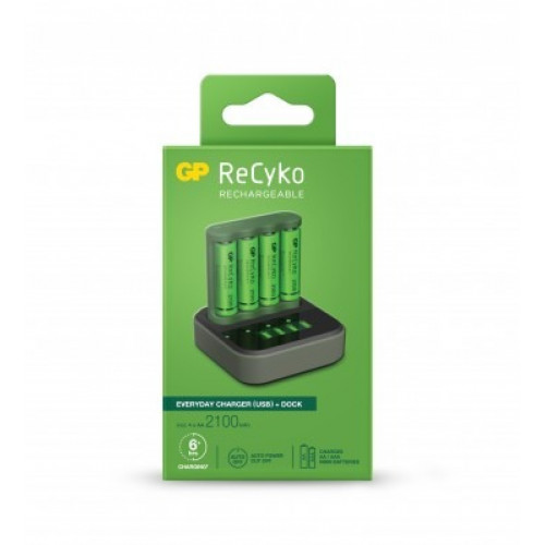 CARGADOR GP RECYKO USB C-4 Baterías AA NiMH 2100 MAH C/BAS