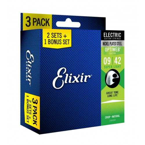 Cuerda Elixir Strings 16550 Optiweb Electric Guitar Strings - .009-.042 Super Light 3-pack