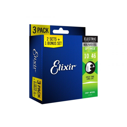 Cuerda Elixir Strings 16552 Optiweb Electric Guitar Strings - .010-.046 Light 3-pack