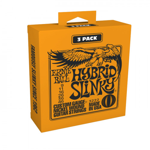 CUERDA ERNIE BALL 3222 HYBRID SLINKY NICKEL WOUND GUITARRA ELCTRICA PAQUETE DE 3 CUERDAS