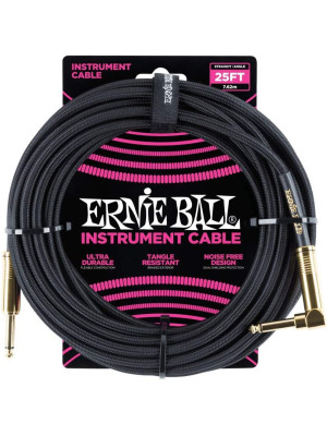 Cable Ernie Ball Para Instrumento 25 Bordado Negro C/Plug Dorado P06058
