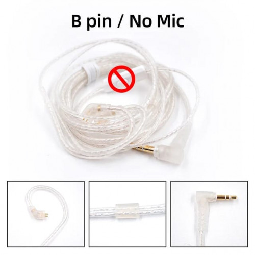 CABLE KZ KZ 3.5mm High Purity Silver Plated Upgrade Earphone Cable Hifi Headset Detachable Cable for KZ Earphones ZEX PRO, ZSN PRO X  - B PIN cable sin micrófono