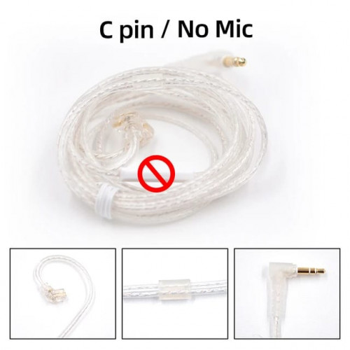 CABLE KZ KZ 3.5mm High Purity Silver Plated Upgrade Earphone Cable Hifi Headset Detachable Cable for KZ Earphones ZEX PRO, ZSN PRO X  - C PIN cable sin micrófono