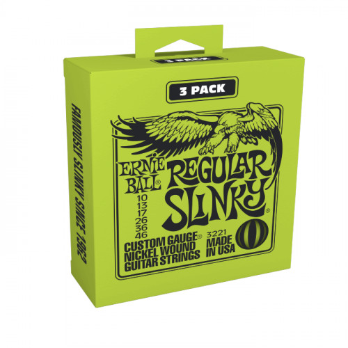 CUERDA ERNIE BALL 3221 REGULAR SLINKY NICKEL WOUND GUITARRA ELCTRICA PAQUETE DE 3 CUERDAS