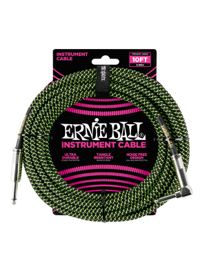 EB6082 - Cable Ernie Ball Para Instrumento 5.4 metros Bordado Negro/Verde
